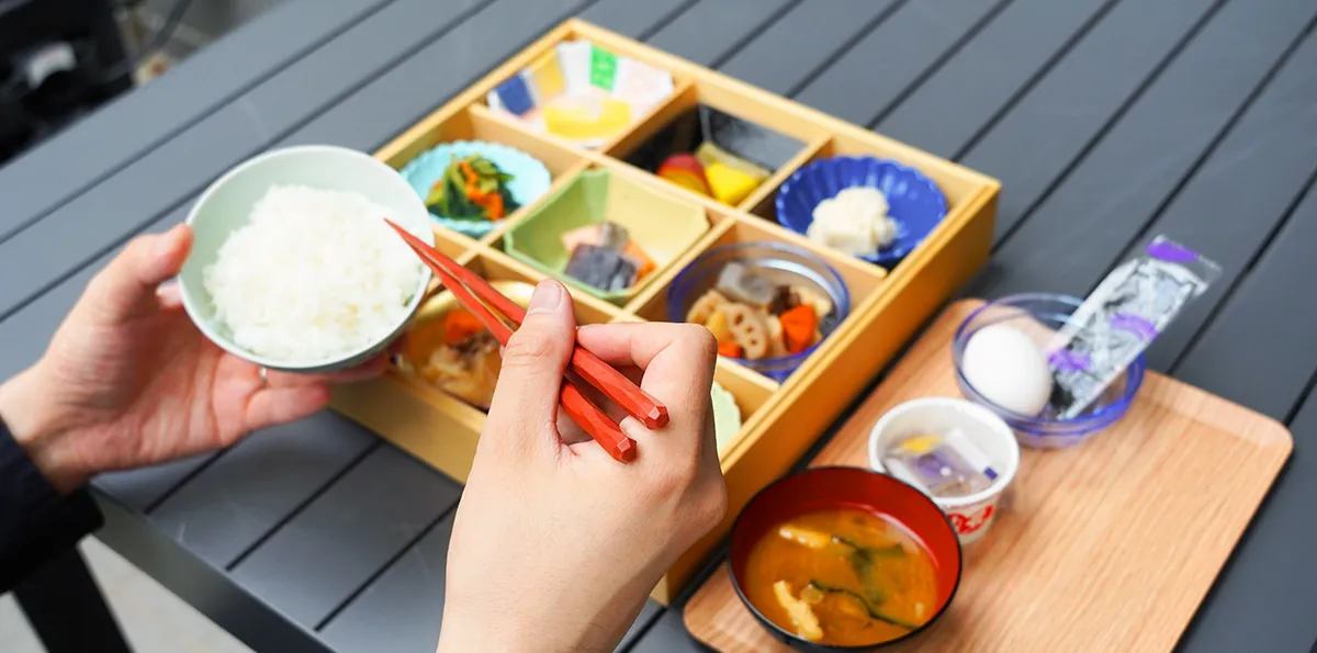 A colorful breakfast of small dishes