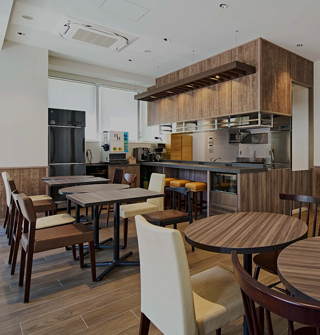 An open cafe and bar with terrace seating